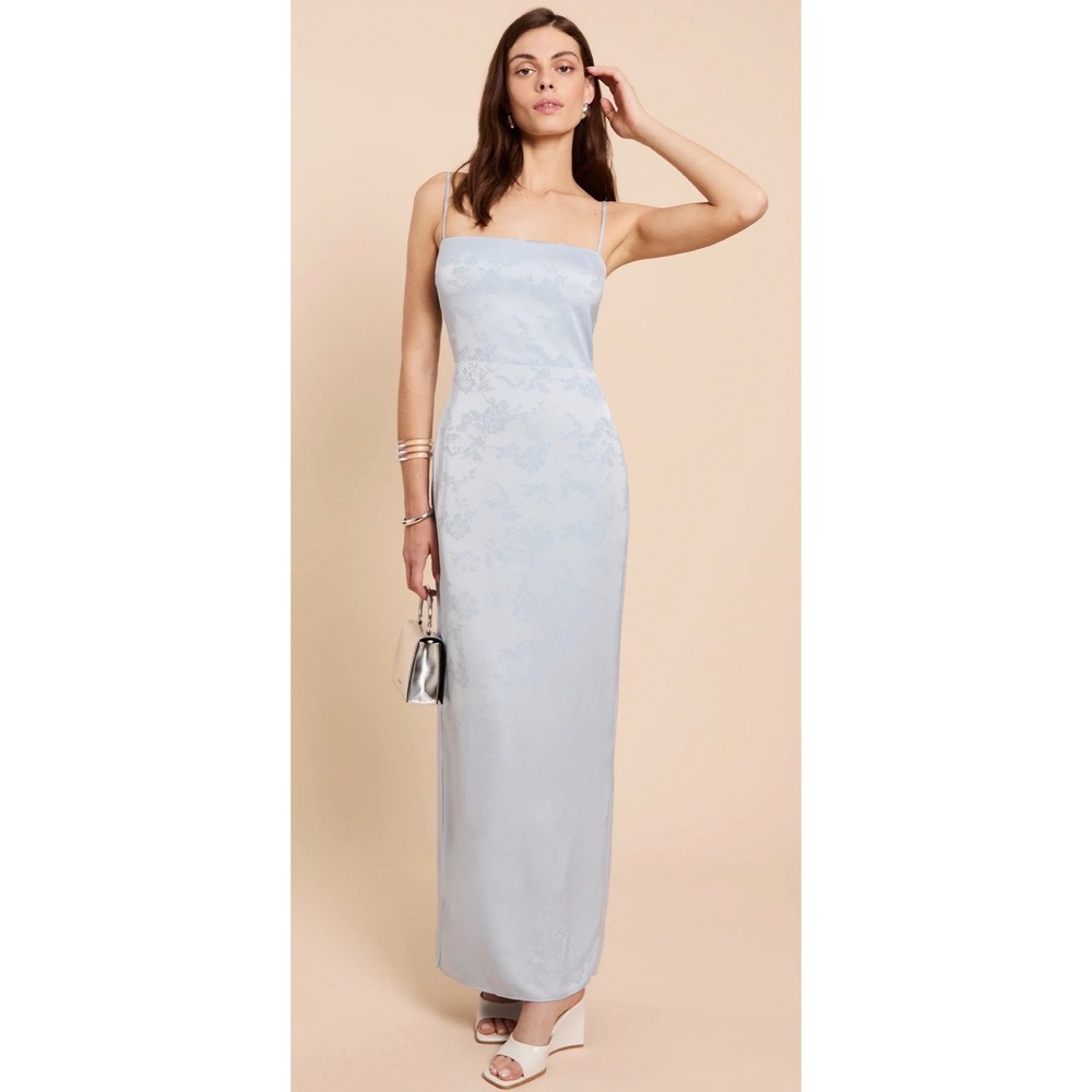 Few Moda Kourt Baby Blue Floral Satin Jacquard Cowl Neck Maxi Dress 12 NEW